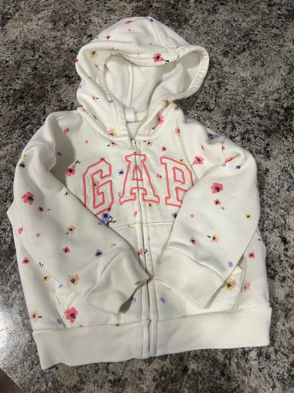 GAP Cream Hooded Zip Sweatshirt with Pink Floral Motif